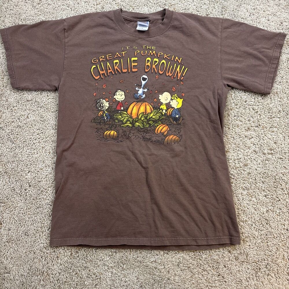Vintage Charlie Brown Shirt Mens Med Brown Its The Great Pumpkin Peanut Crewneck